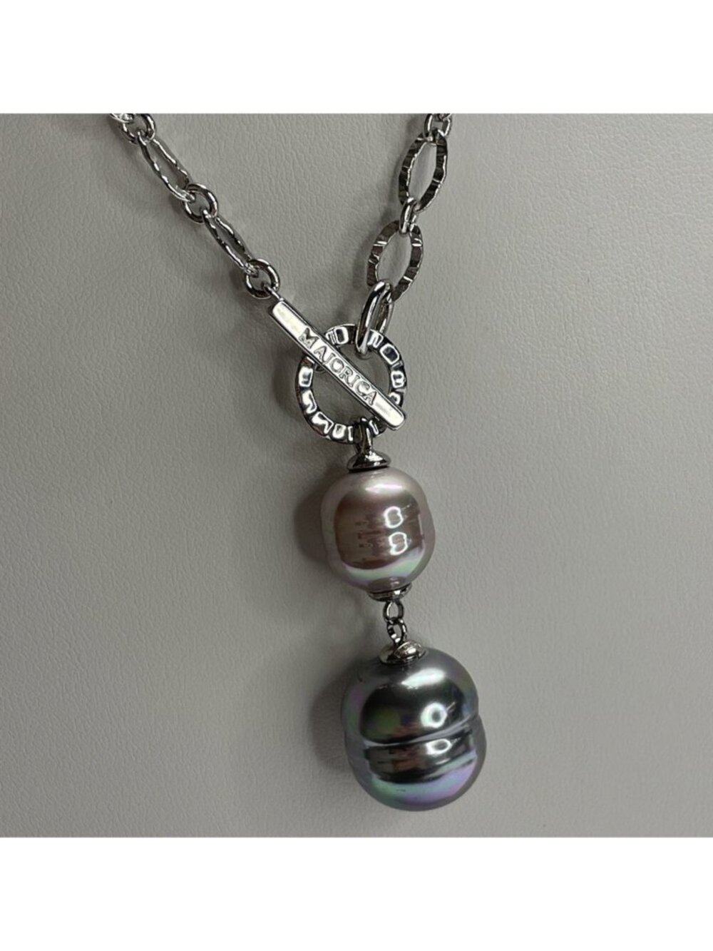 MAJORICA Baroque Pearl Necklace Designer Sterling Silver Toggle Dangle 17”